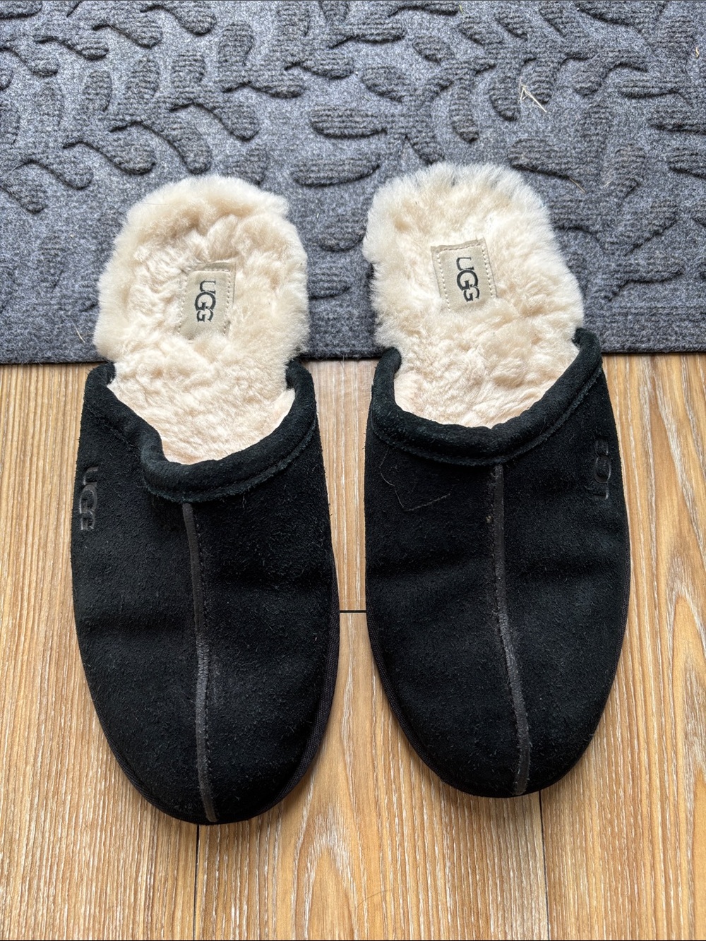 UGG Black Suede Shearling-Lined Slip-On Mules